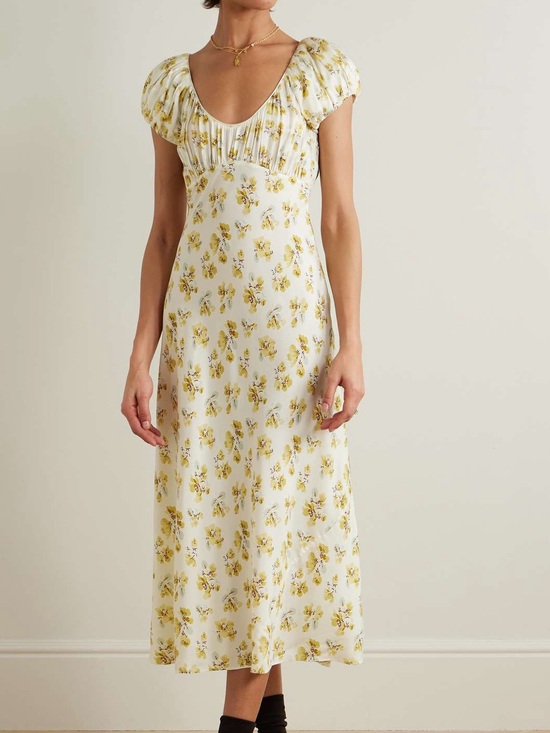 Doen Dresses & Skirts - NWOT Doen Floral-print Silk-blend Midi Dress in Yellow, Size XXS/XS/S/M/L